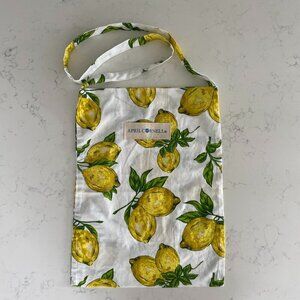 April Cornell Lemon Print Tote Shopping Bag Crossbody/Shoulder Wht Yel Grn NWOT